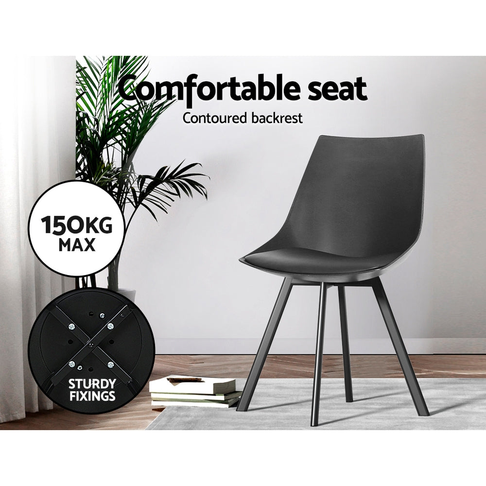 Table & Bar Stools: Artiss Dining Chairs Set of 2 PU Leather Plastic Metal Black