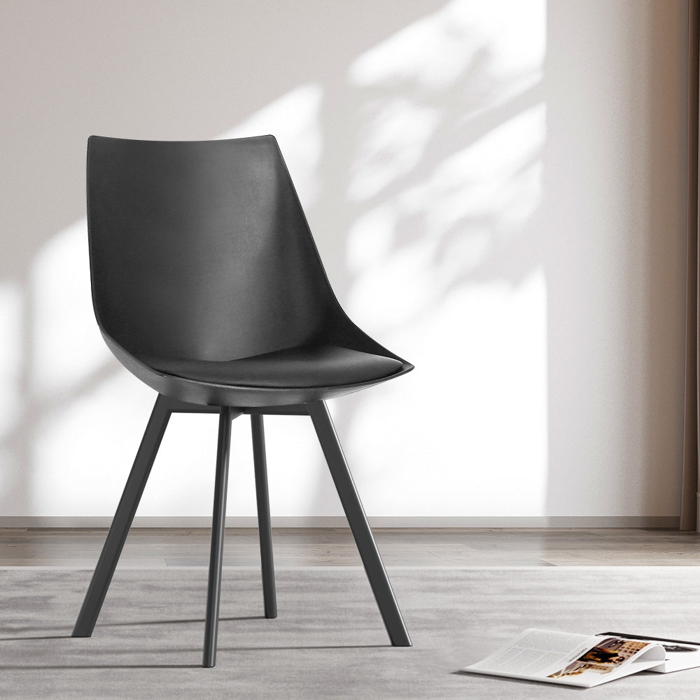 Table & Bar Stools: Artiss Dining Chairs Set of 2 PU Leather Plastic Metal Black