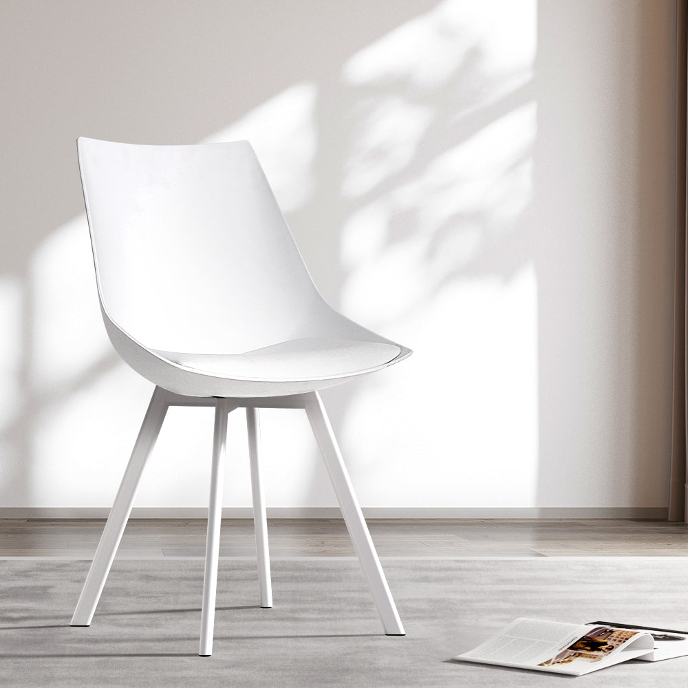Outdoor Chairs: Artiss Dining Chairs Set of 2 PU Leather Plastic Metal White
