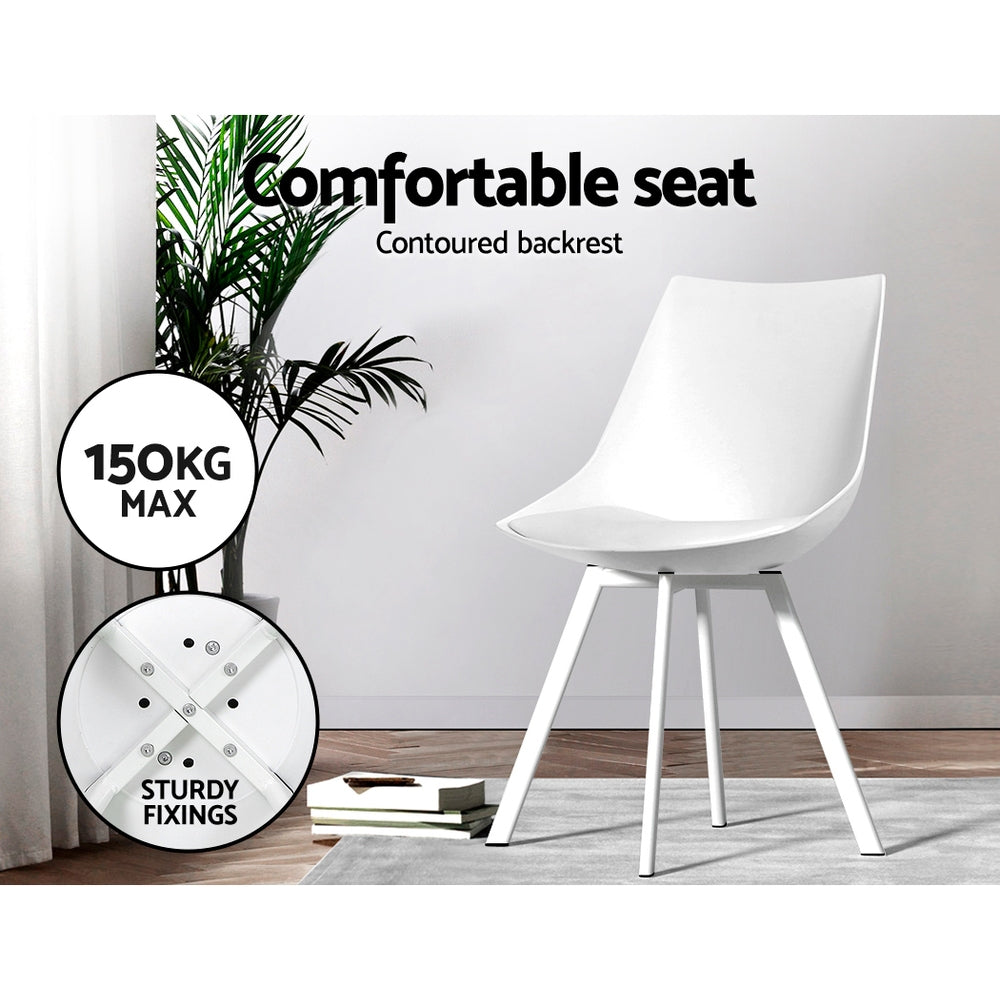 Outdoor Chairs: Artiss Dining Chairs Set of 2 PU Leather Plastic Metal White