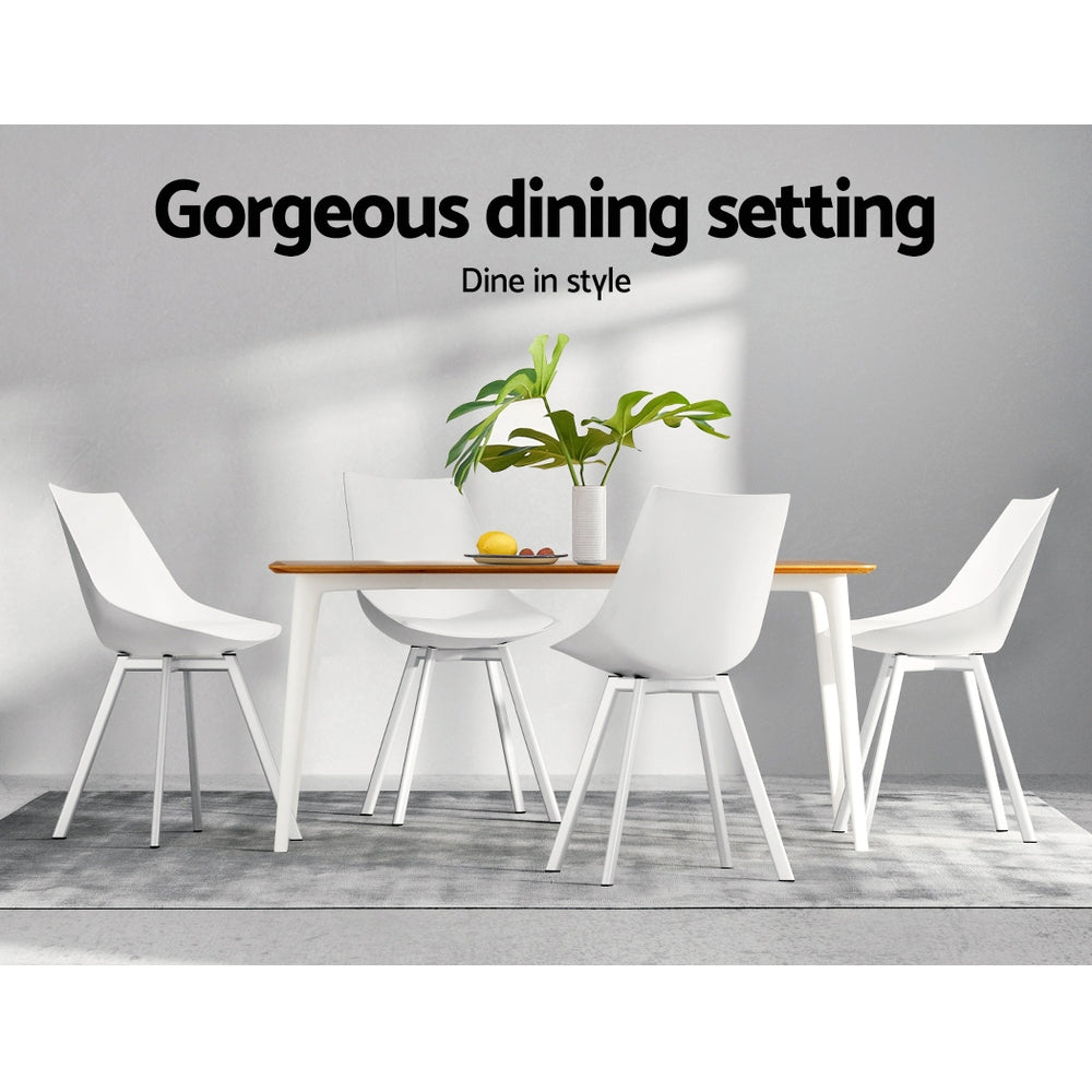 Outdoor Chairs: Artiss Dining Chairs Set of 2 PU Leather Plastic Metal White