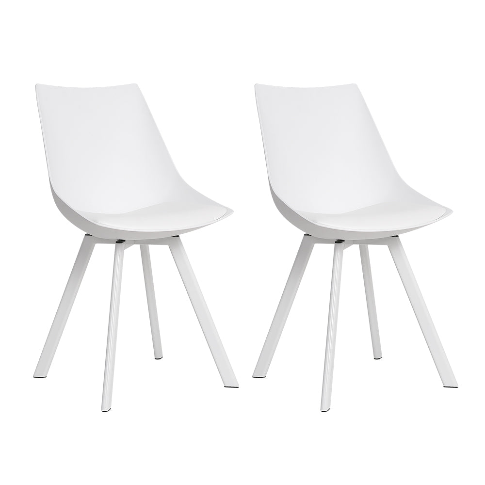 Outdoor Chairs: Artiss Dining Chairs Set of 2 PU Leather Plastic Metal White