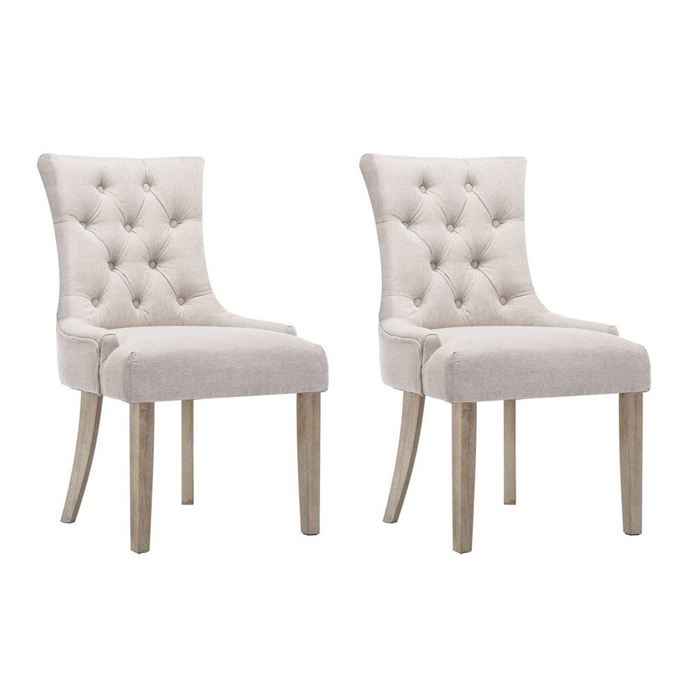 Dining Set: Artiss Dining Chairs Set of 2 Linen French Provincial Beige