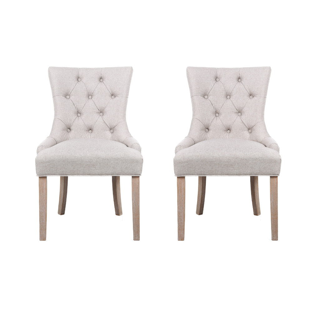 Dining Set: Artiss Dining Chairs Set of 2 Linen French Provincial Beige