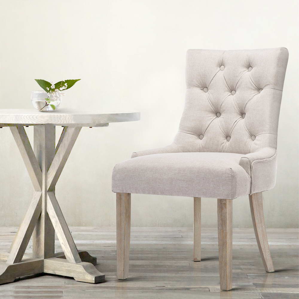 Dining Set: Artiss Dining Chairs Set of 2 Linen French Provincial Beige