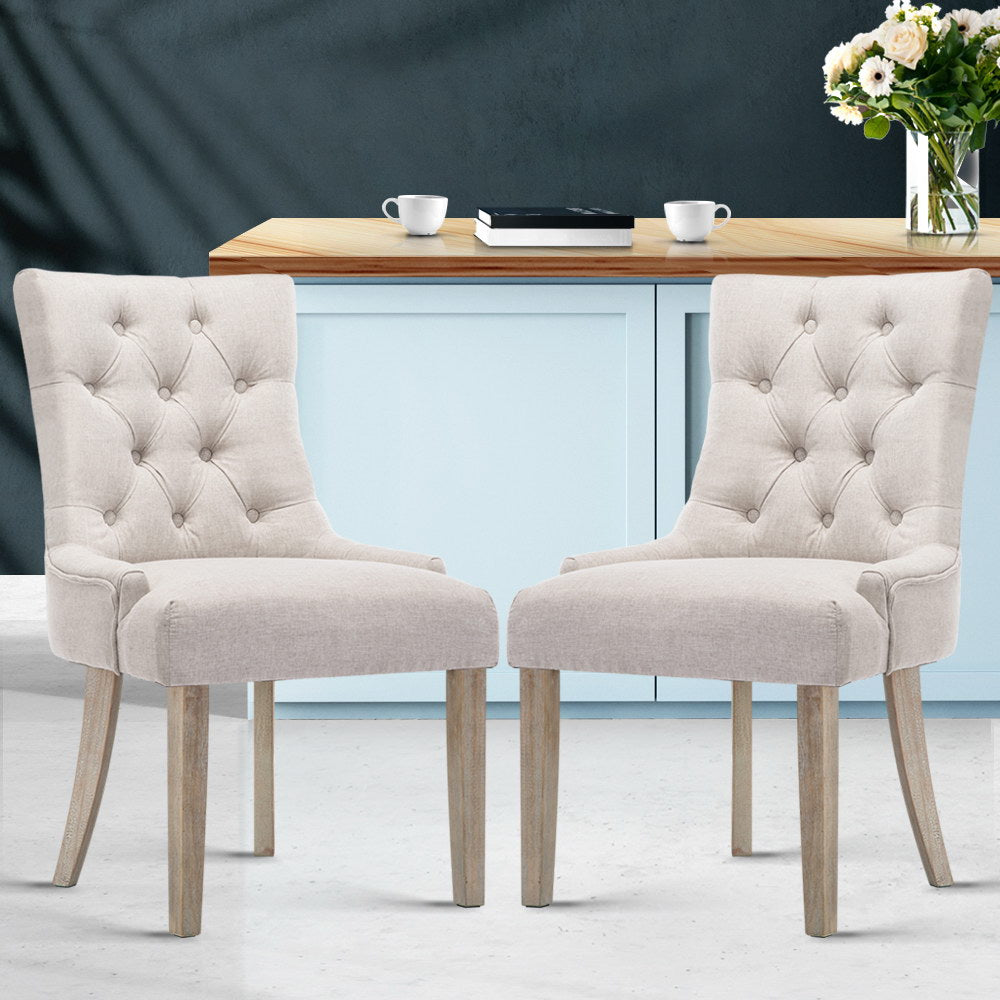 Dining Set: Artiss Dining Chairs Set of 2 Linen French Provincial Beige