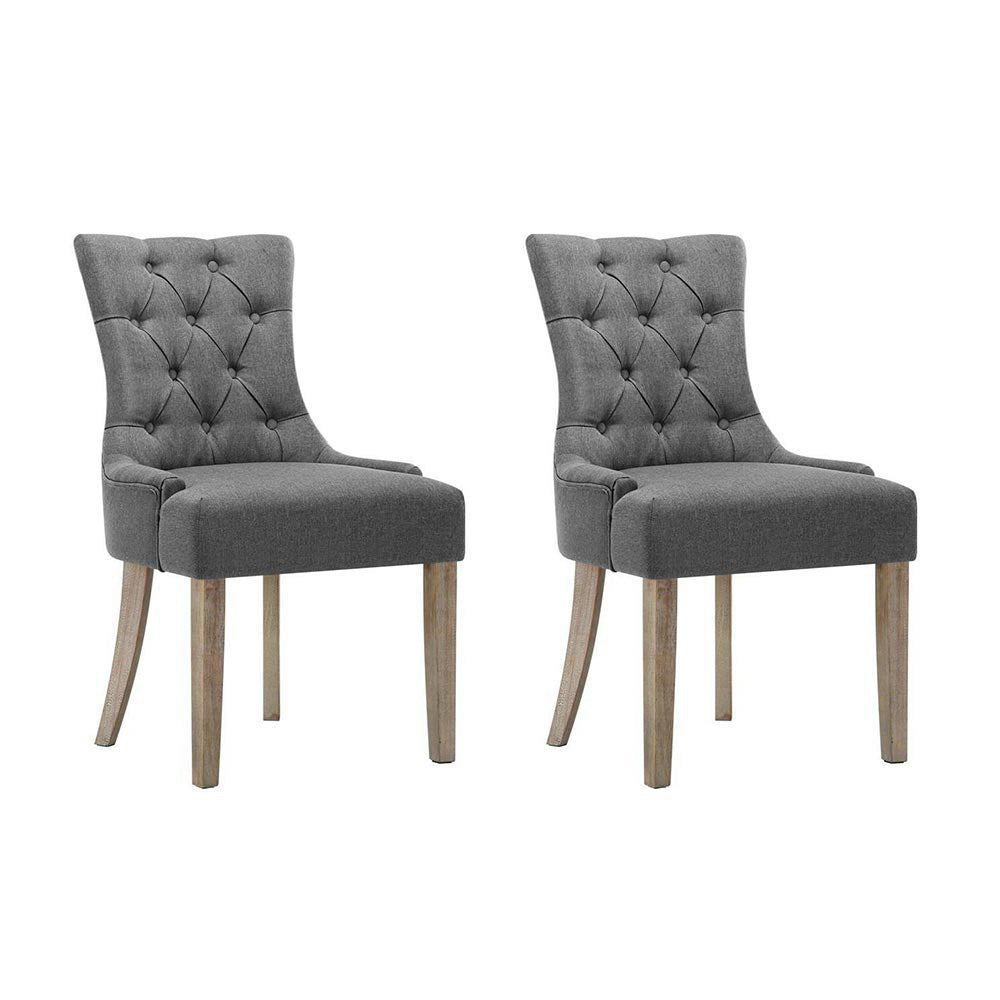 Dining Set: Artiss Dining Chairs Set of 2 Linen French Provincial Grey