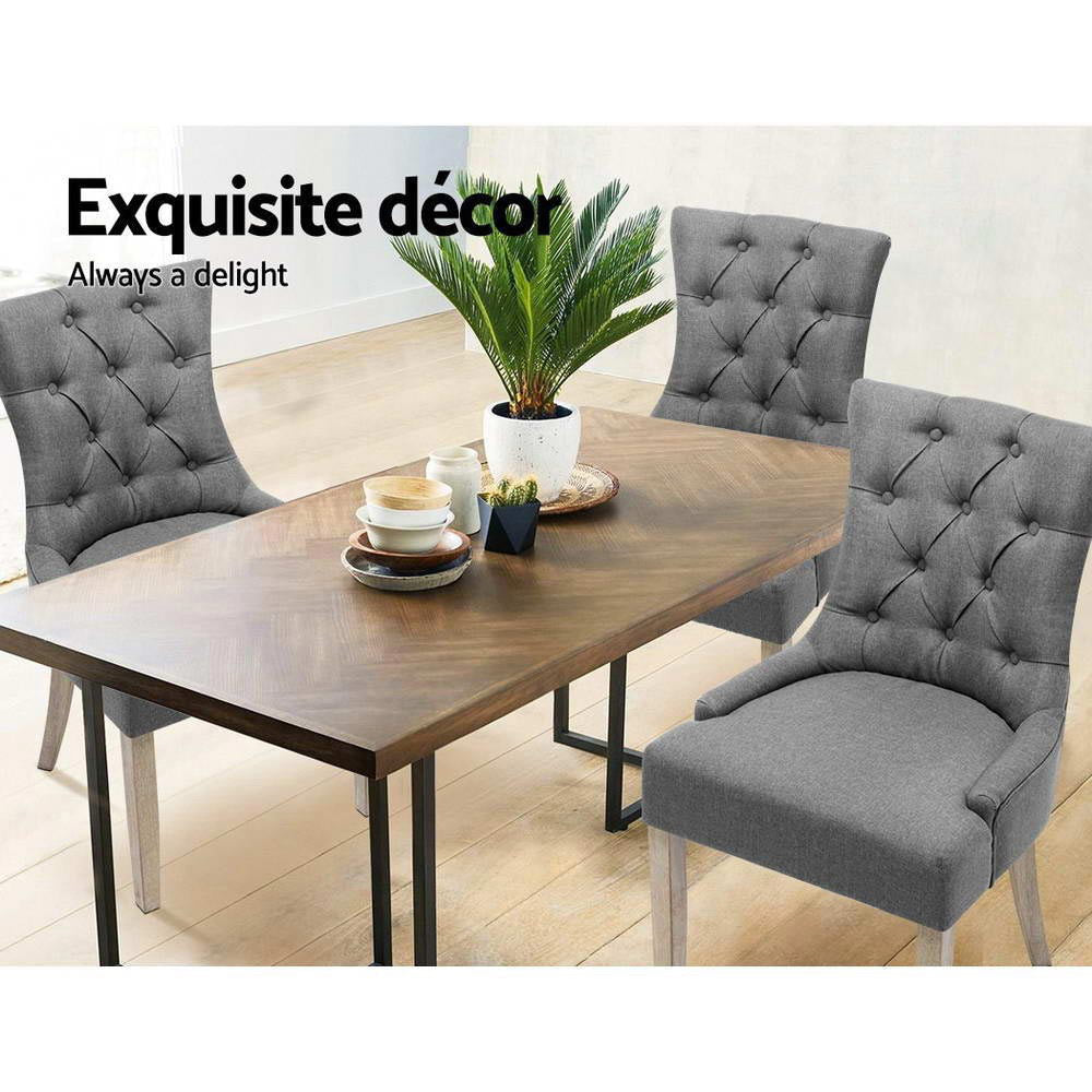 Dining Set: Artiss Dining Chairs Set of 2 Linen French Provincial Grey