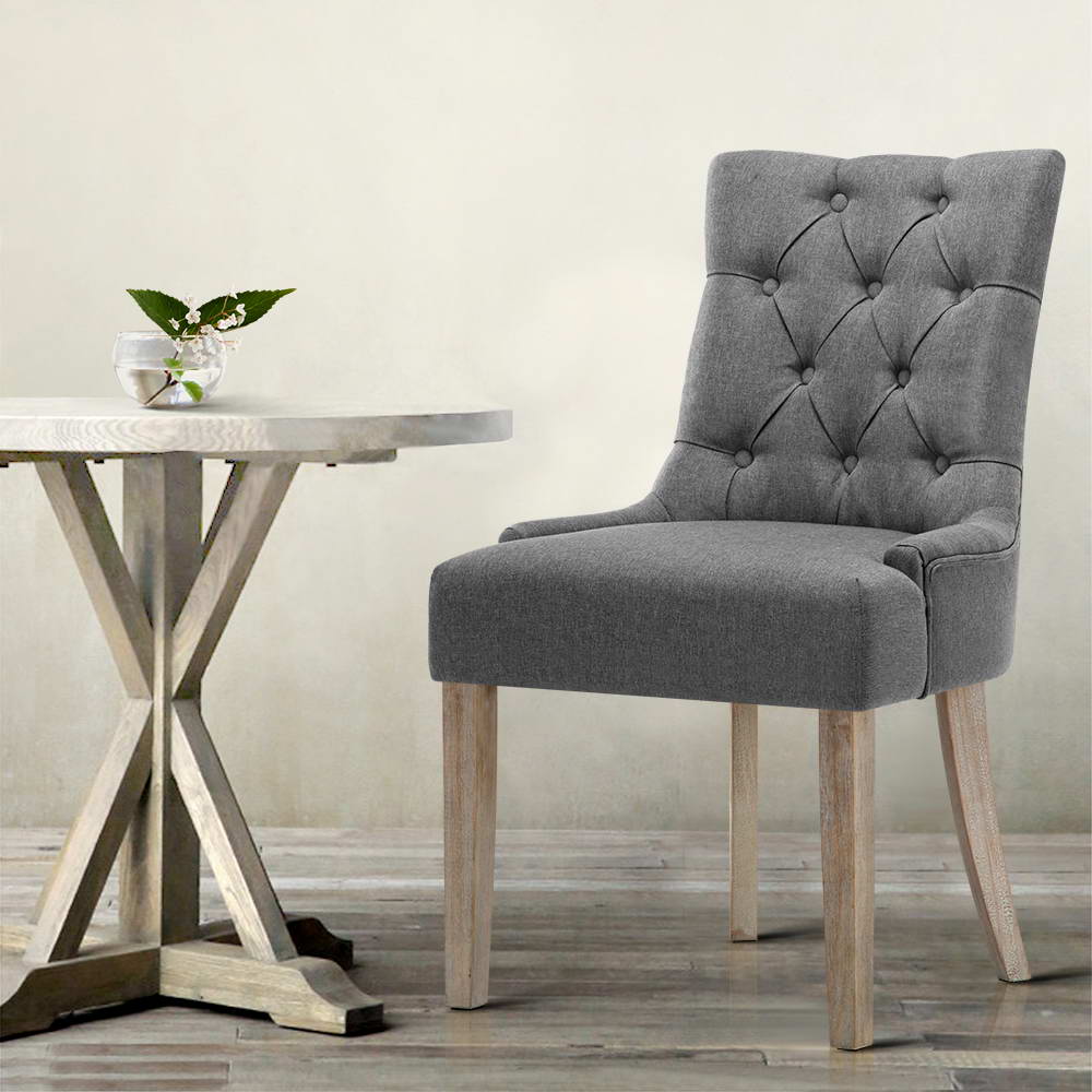 Dining Set: Artiss Dining Chairs Set of 2 Linen French Provincial Grey