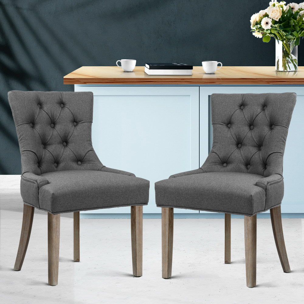 Dining Set: Artiss Dining Chairs Set of 2 Linen French Provincial Grey