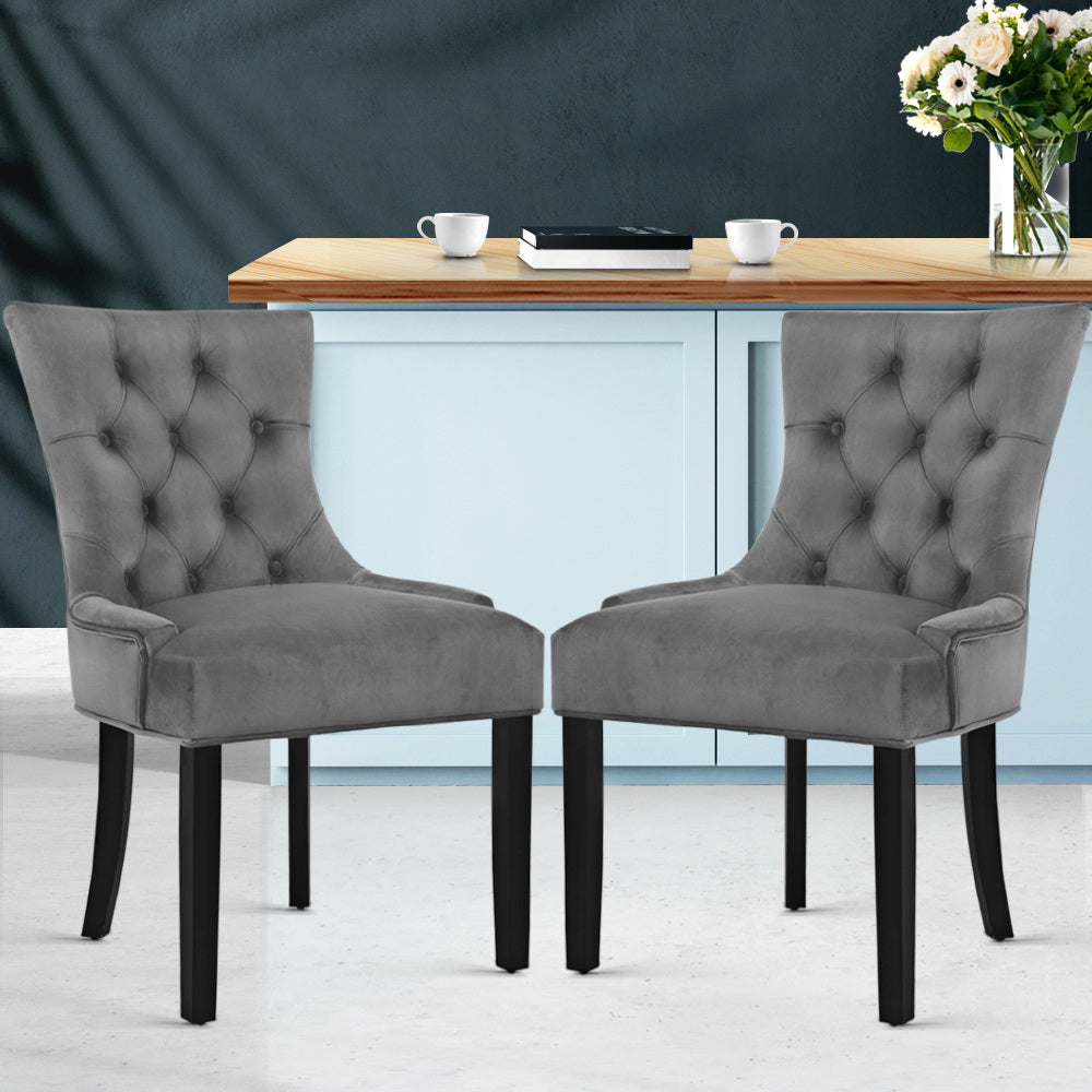 Dining Set: Artiss Dining Chairs Set of 2 Velvet French Provincial Grey