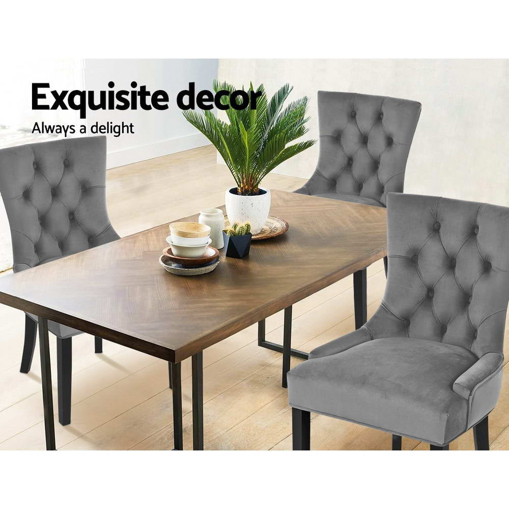Dining Set: Artiss Dining Chairs Set of 2 Velvet French Provincial Grey