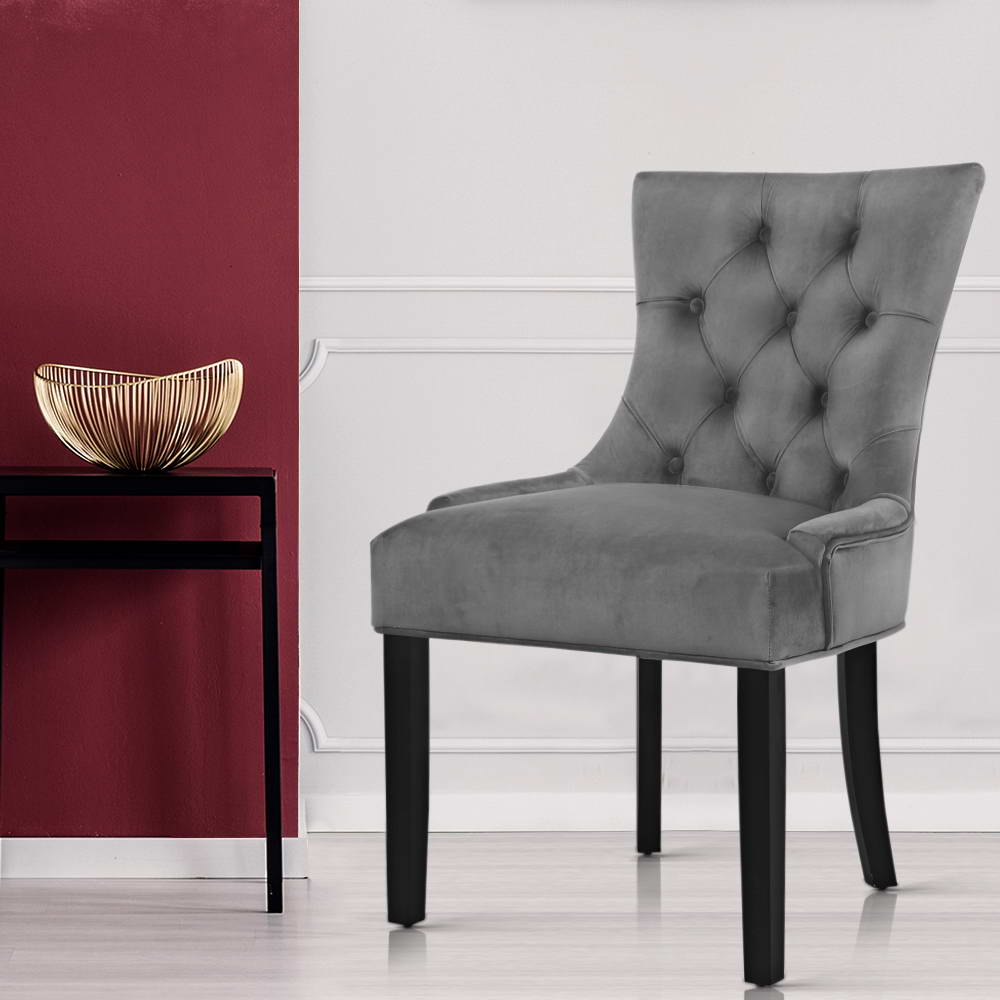 Dining Set: Artiss Dining Chairs Set of 2 Velvet French Provincial Grey