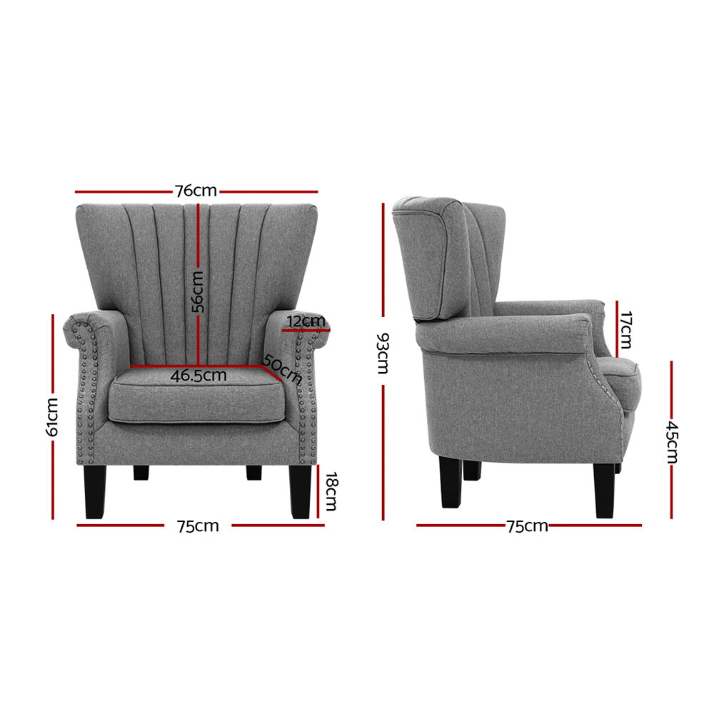 Arm Chairs & Recliners: Artiss Armchair Wingback Grey Andrew