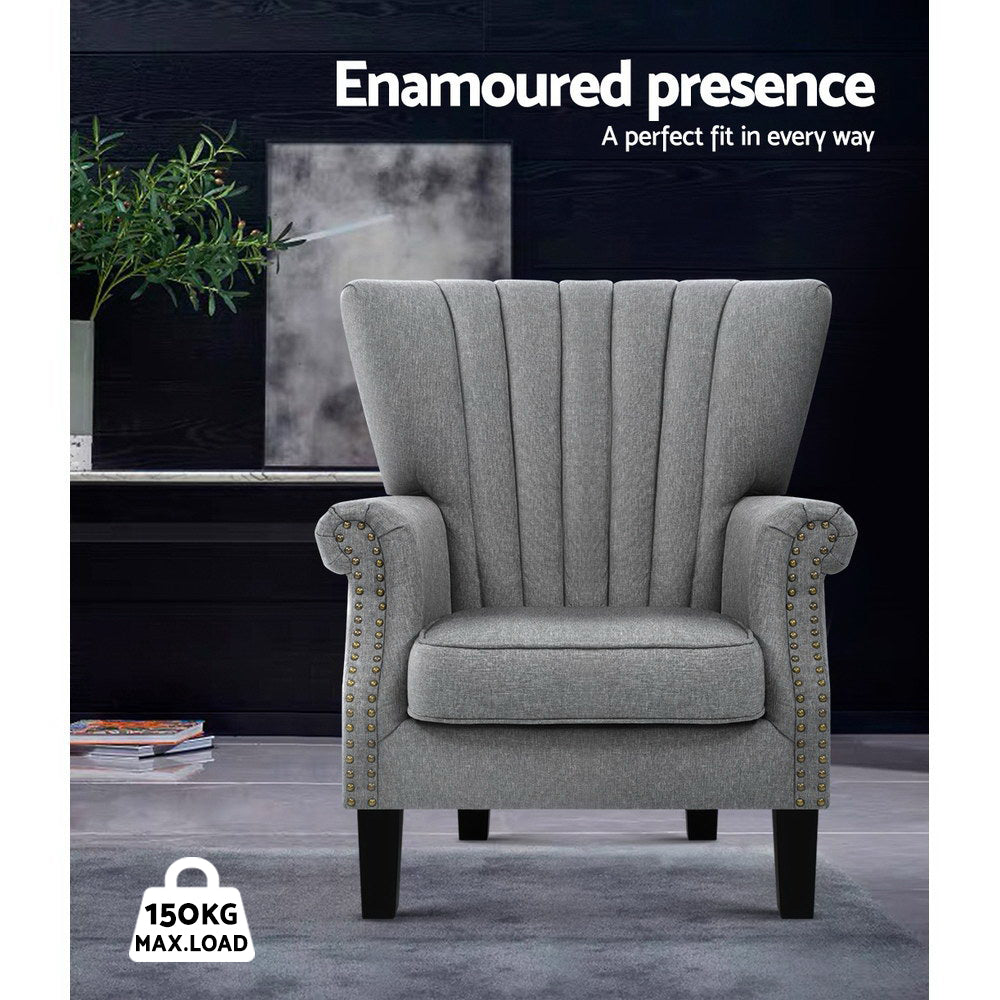 Arm Chairs & Recliners: Artiss Armchair Wingback Grey Andrew