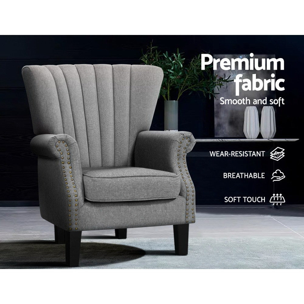 Arm Chairs & Recliners: Artiss Armchair Wingback Grey Andrew