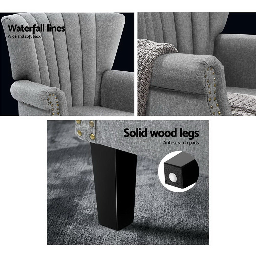 Arm Chairs & Recliners: Artiss Armchair Wingback Grey Andrew
