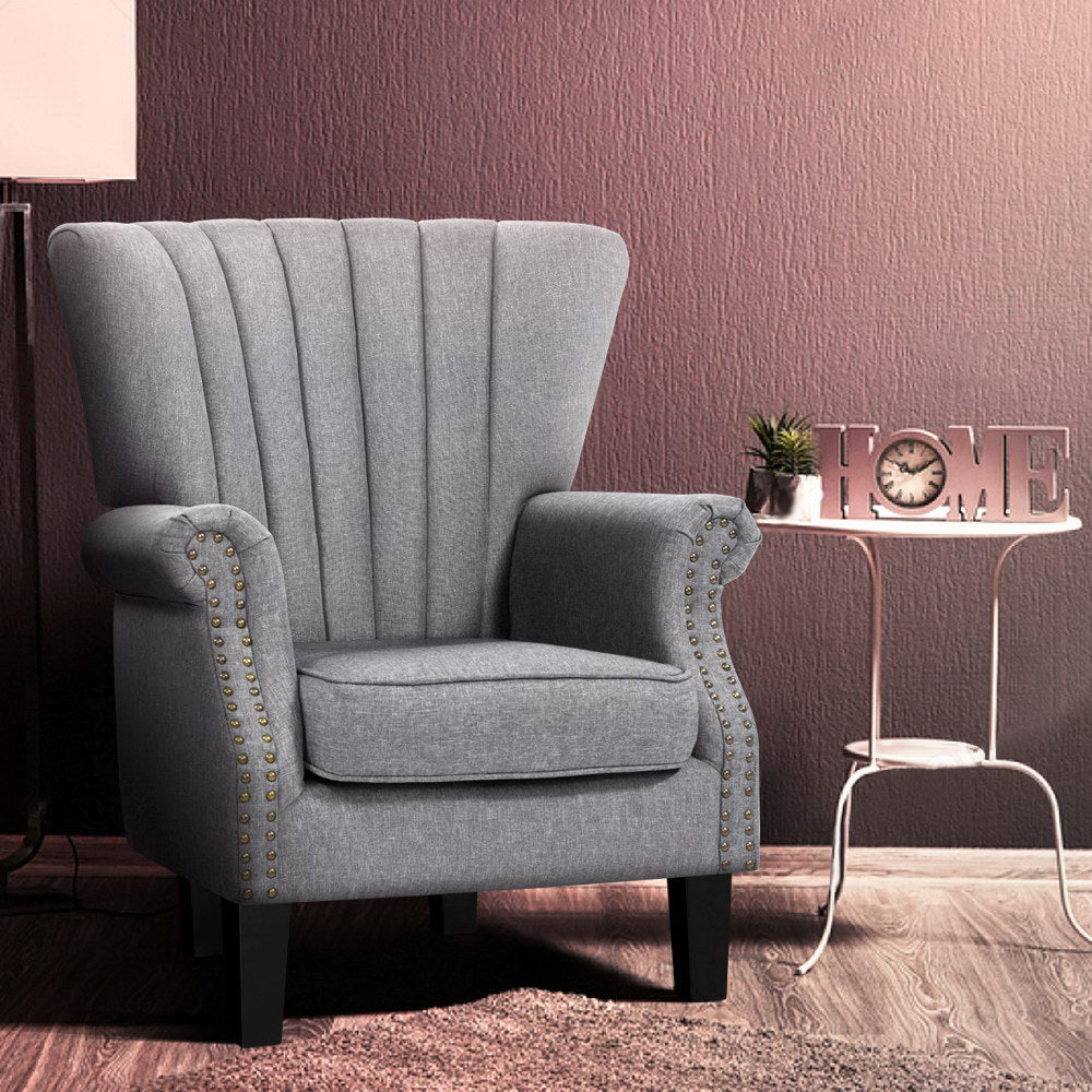 Arm Chairs & Recliners: Artiss Armchair Wingback Grey Andrew