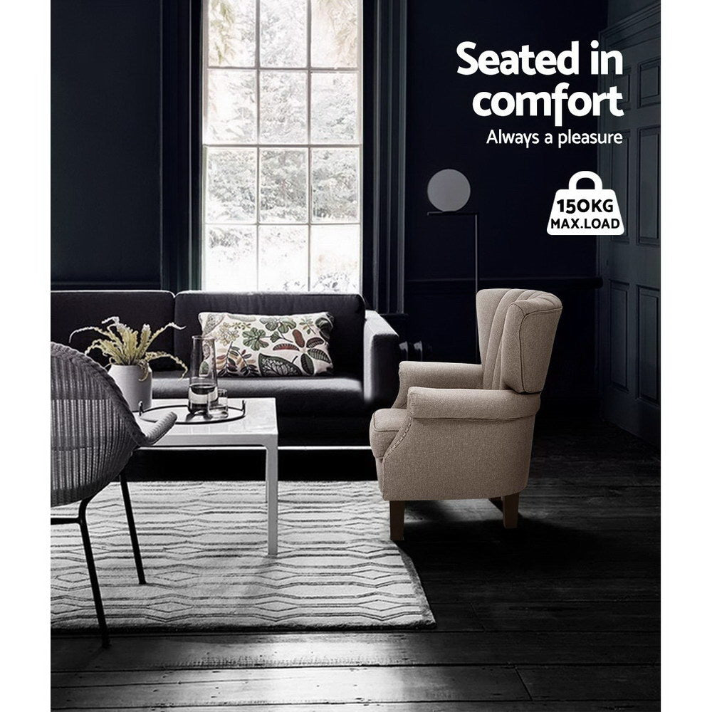 Arm Chairs & Recliners: Artiss Armchair Wingback Beige Andrew