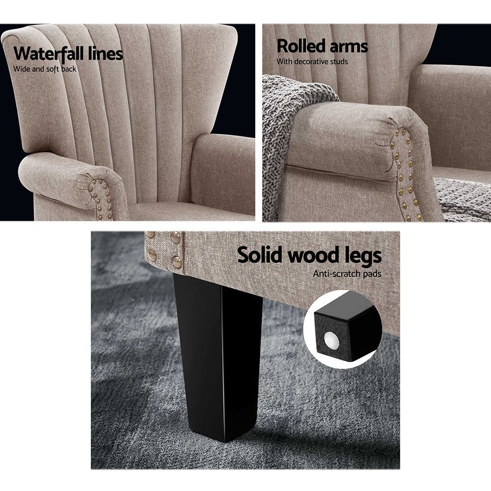 Arm Chairs & Recliners: Artiss Armchair Wingback Beige Andrew
