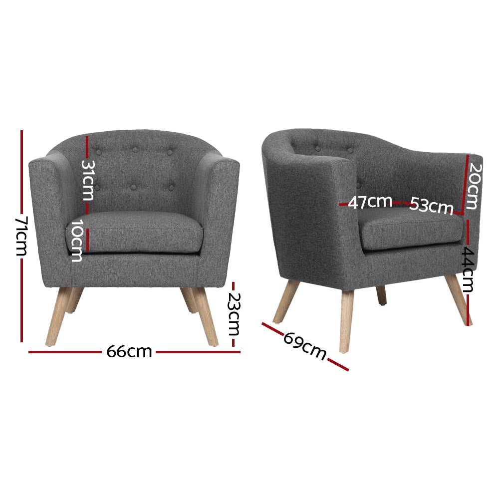 Arm Chairs & Recliners: Artiss Armchair Tub Chair Grey Adora
