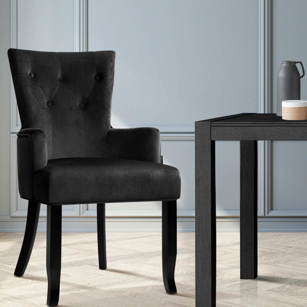 Arm Chairs & Recliners: Artiss Dining Chair Velvet French Provincial Armchair Black