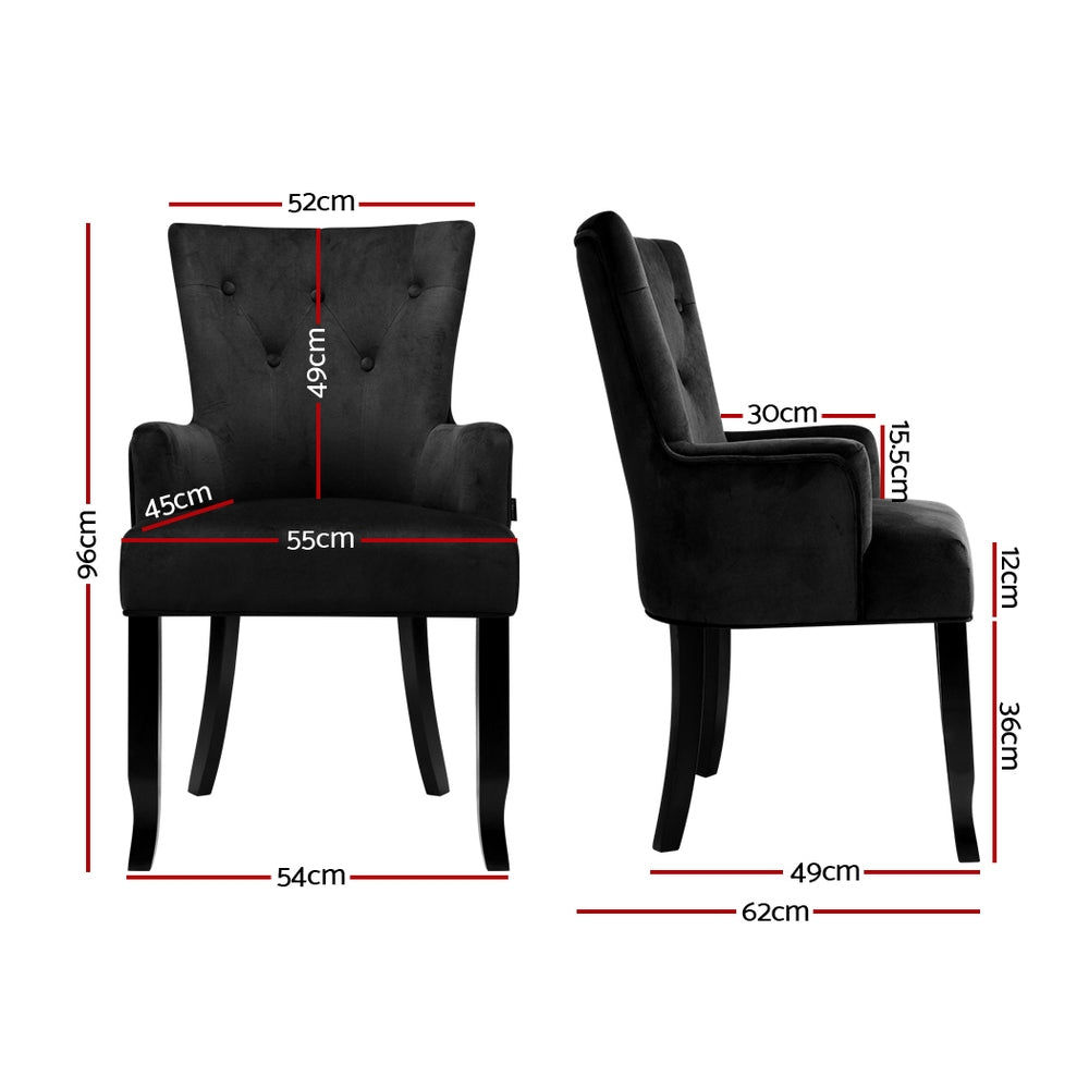 Arm Chairs & Recliners: Artiss Dining Chair Velvet French Provincial Armchair Black