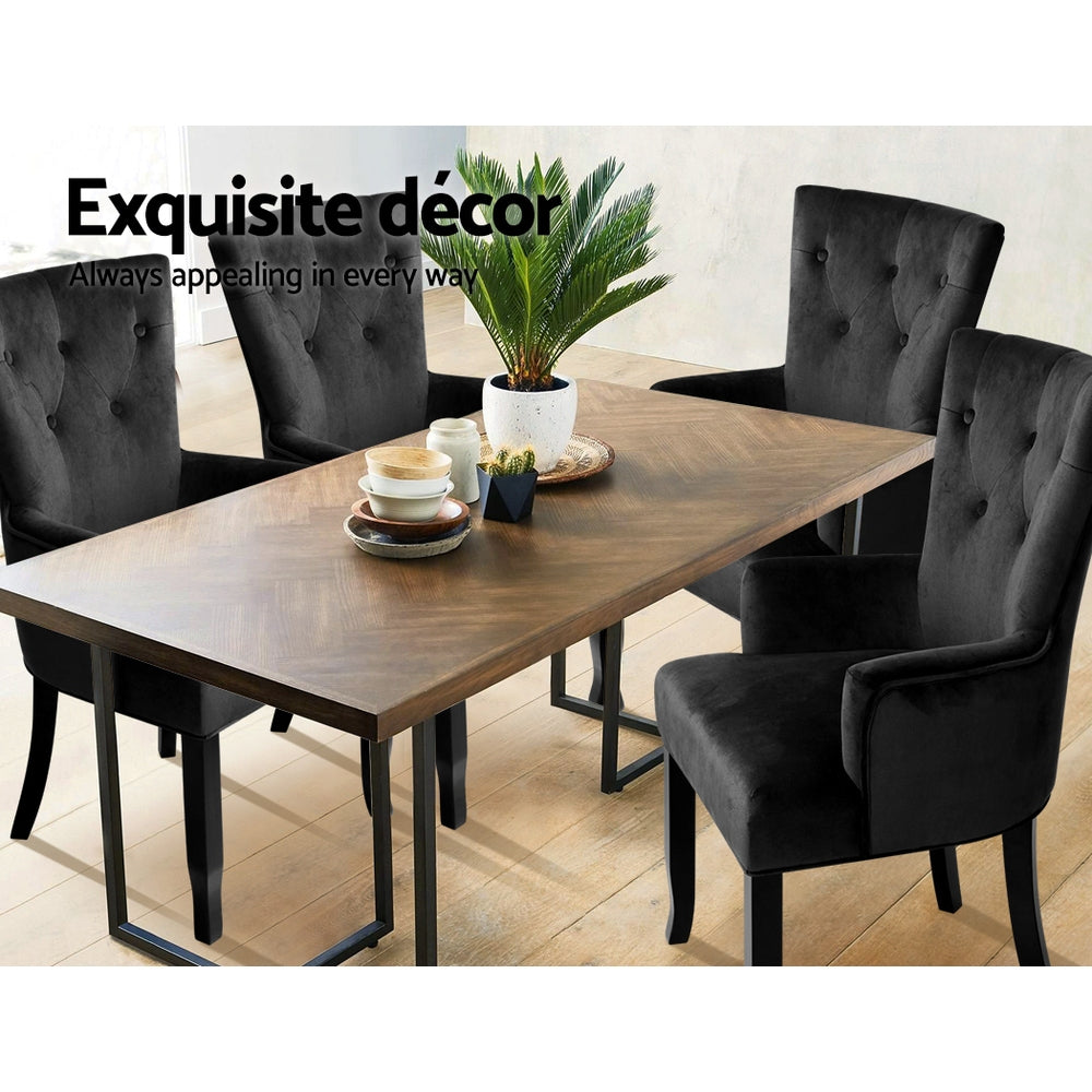 Arm Chairs & Recliners: Artiss Dining Chair Velvet French Provincial Armchair Black