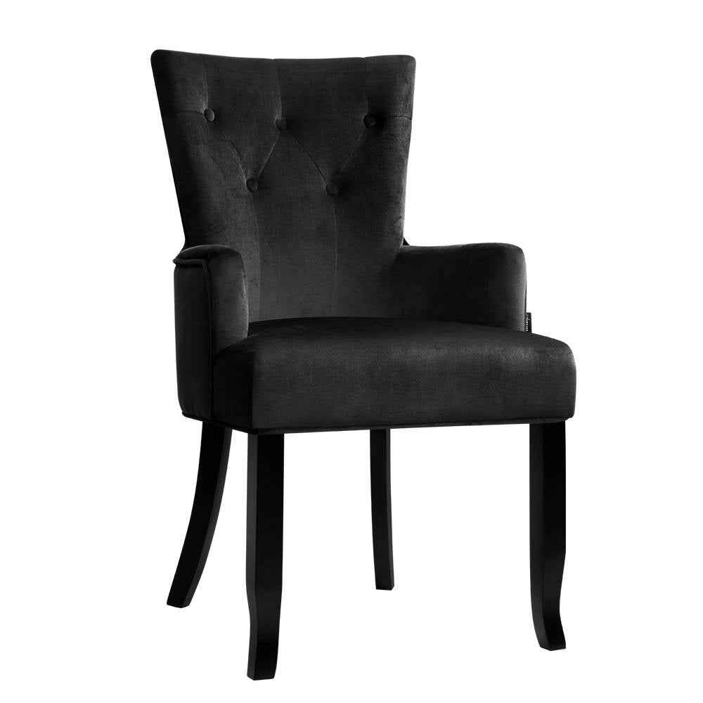 Arm Chairs & Recliners: Artiss Dining Chair Velvet French Provincial Armchair Black