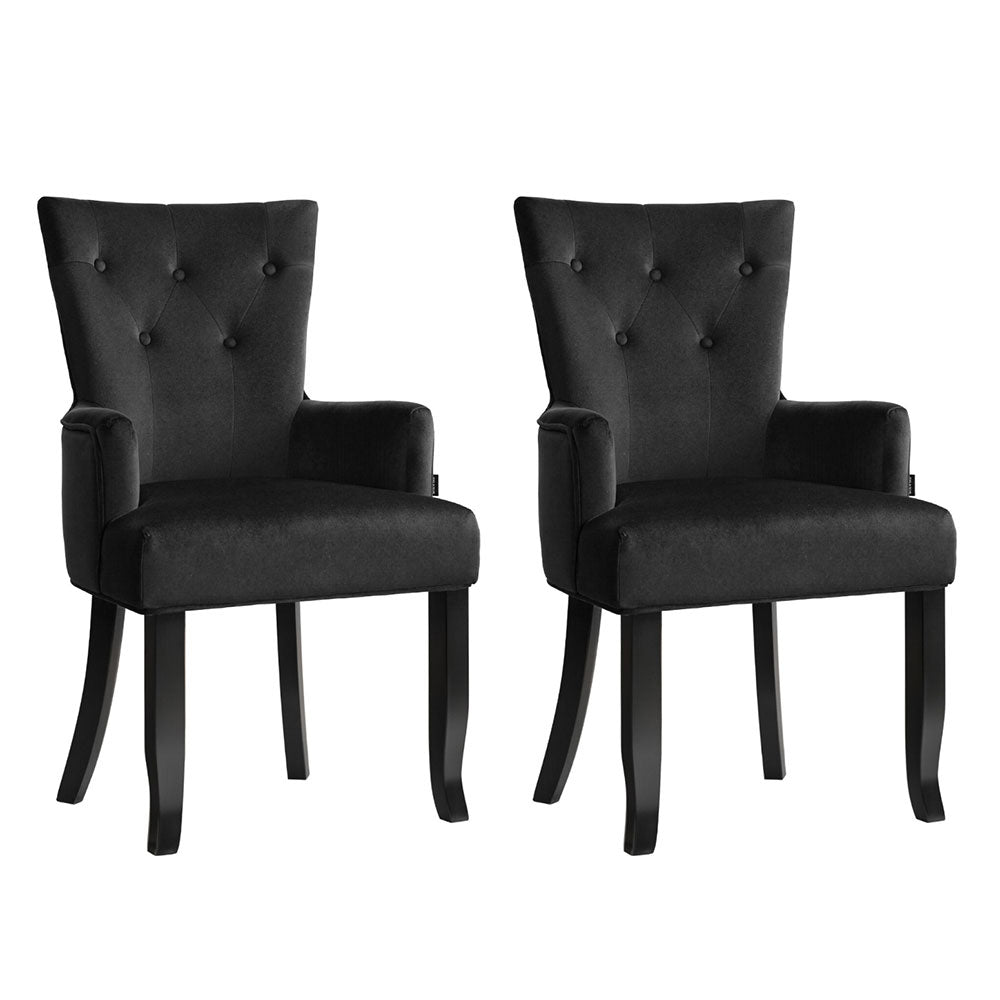 Arm Chairs & Recliners: 2x Artiss Dining Chairs Velvet French Provincial Armchair Black
