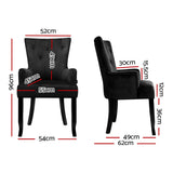 2x Artiss Dining Chairs Velvet French Provincial Armchair Black