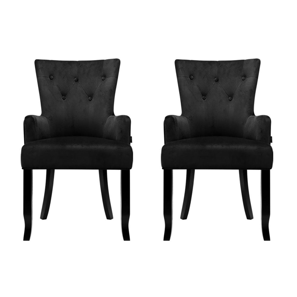 Arm Chairs & Recliners: 2x Artiss Dining Chairs Velvet French Provincial Armchair Black