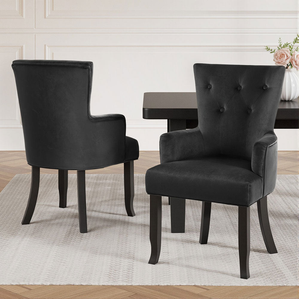 Arm Chairs & Recliners: 2x Artiss Dining Chairs Velvet French Provincial Armchair Black
