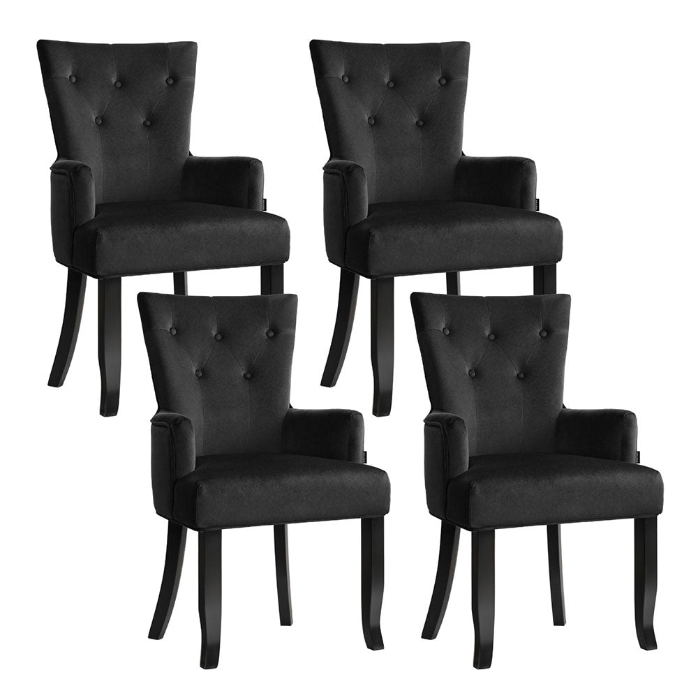 Arm Chairs & Recliners: 4x Artiss Dining Chairs Velvet French Provincial Armchair Black