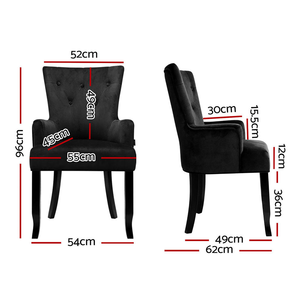 Arm Chairs & Recliners: 4x Artiss Dining Chairs Velvet French Provincial Armchair Black