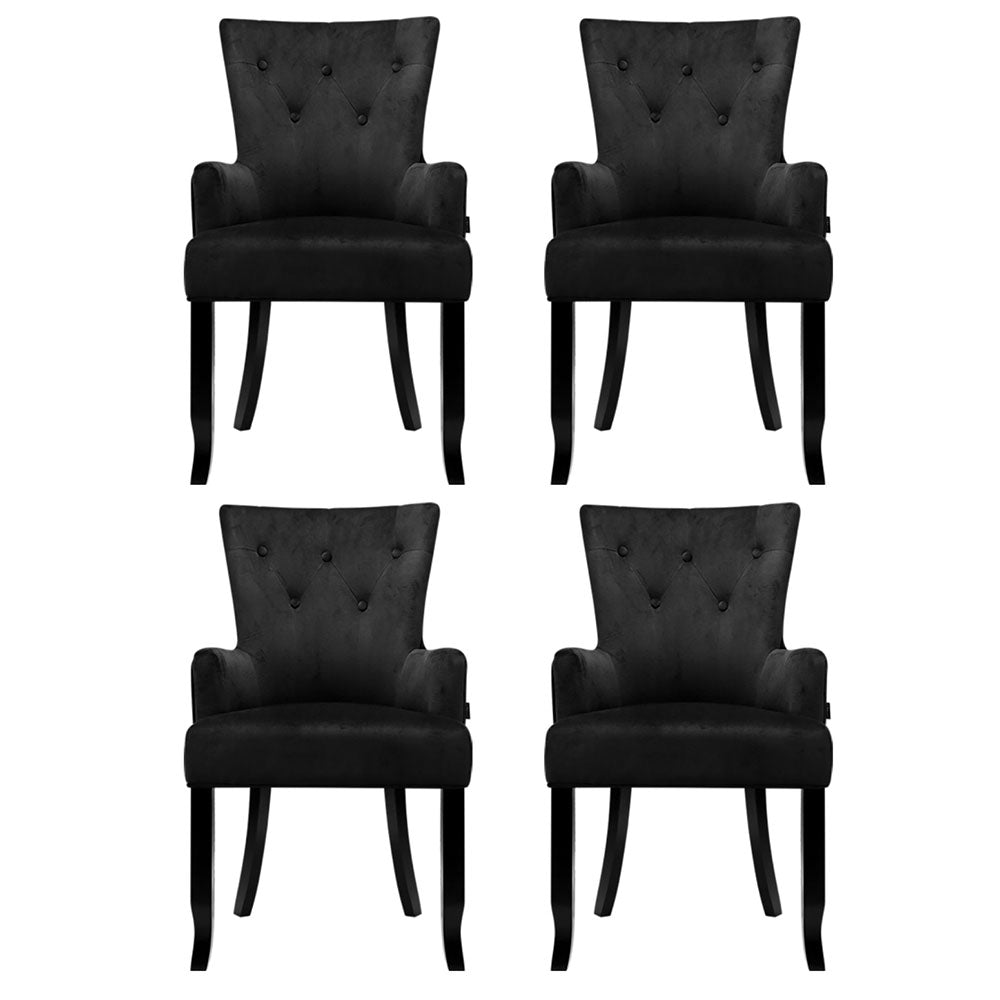 Arm Chairs & Recliners: 4x Artiss Dining Chairs Velvet French Provincial Armchair Black
