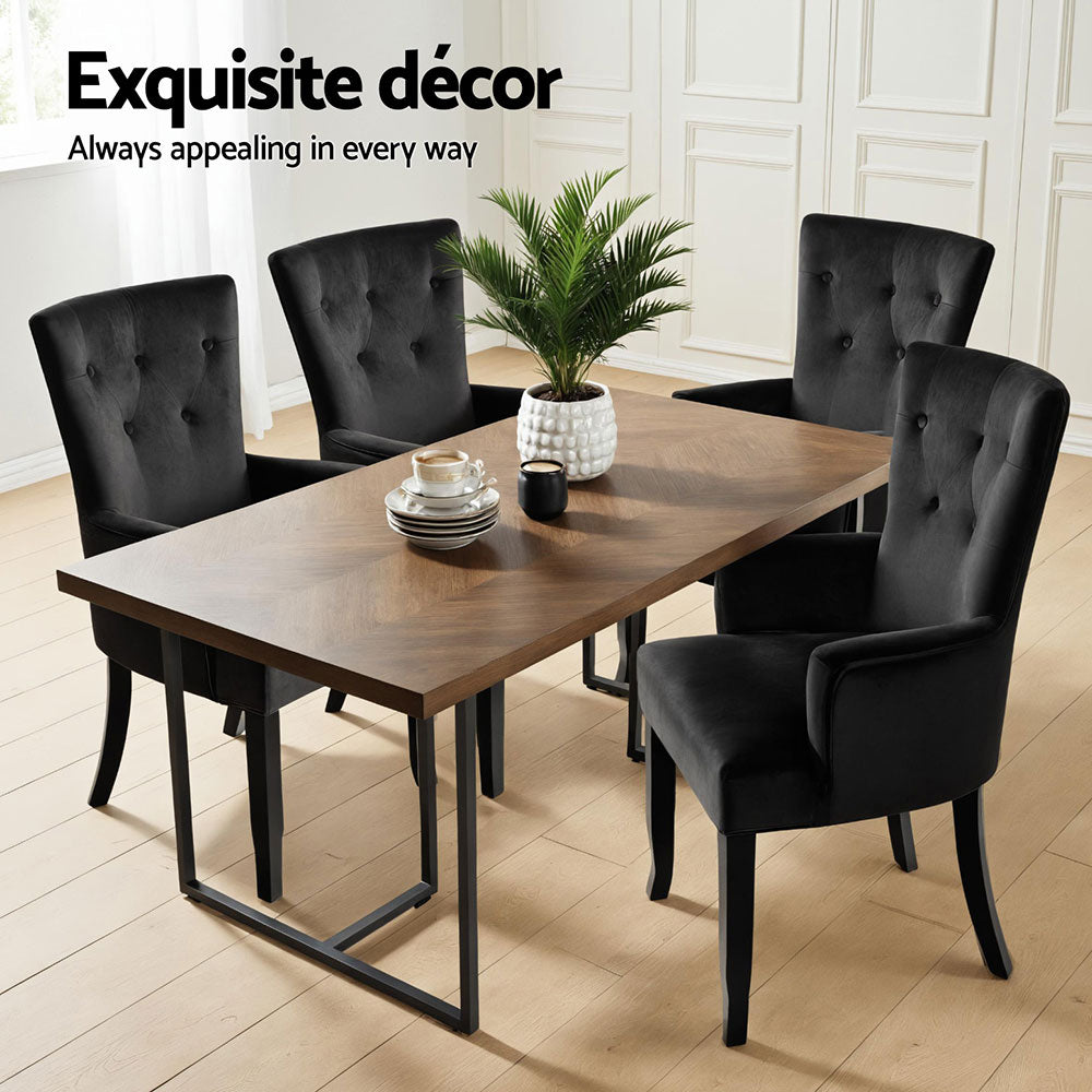 Arm Chairs & Recliners: 4x Artiss Dining Chairs Velvet French Provincial Armchair Black