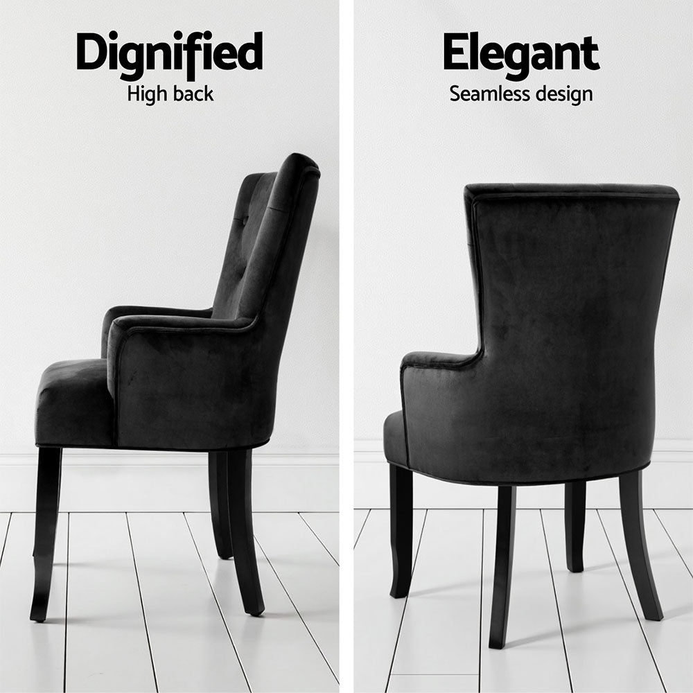 Arm Chairs & Recliners: 4x Artiss Dining Chairs Velvet French Provincial Armchair Black
