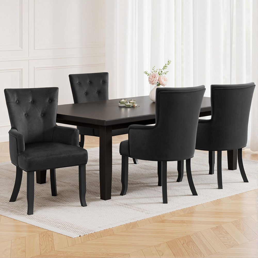 Arm Chairs & Recliners: 4x Artiss Dining Chairs Velvet French Provincial Armchair Black