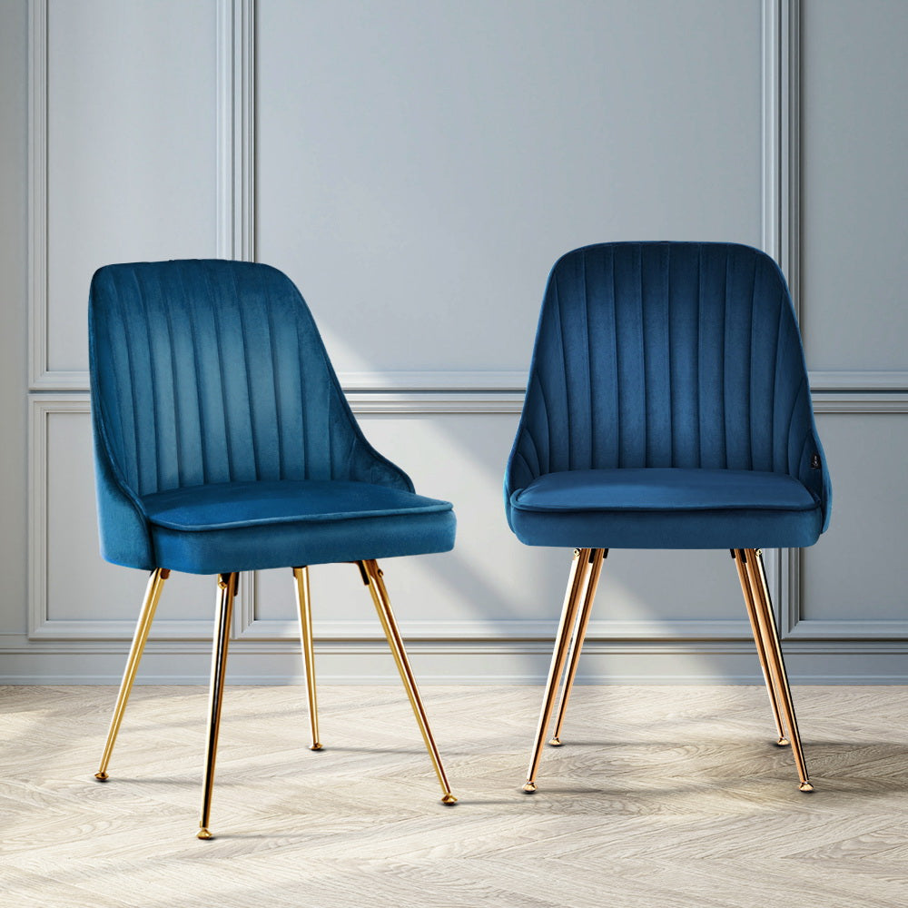 Dining Set: Artiss Dining Chairs Set of 2 Velvet Channel Tufted Blue