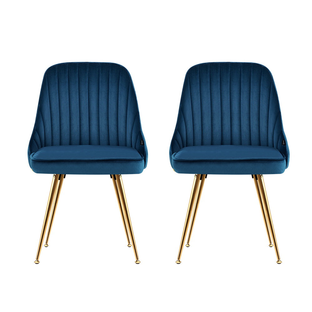 Dining Set: Artiss Dining Chairs Set of 2 Velvet Channel Tufted Blue