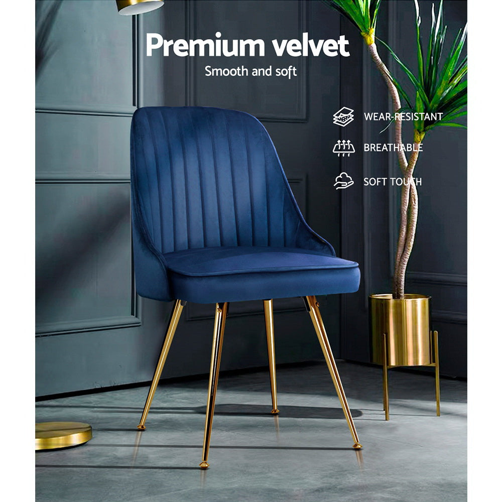Dining Set: Artiss Dining Chairs Set of 2 Velvet Channel Tufted Blue