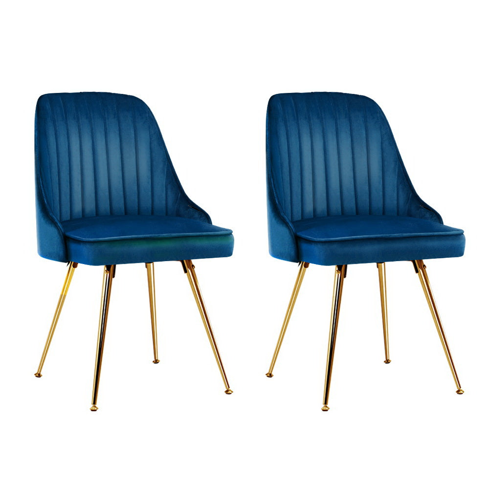 Dining Set: Artiss Dining Chairs Set of 2 Velvet Channel Tufted Blue