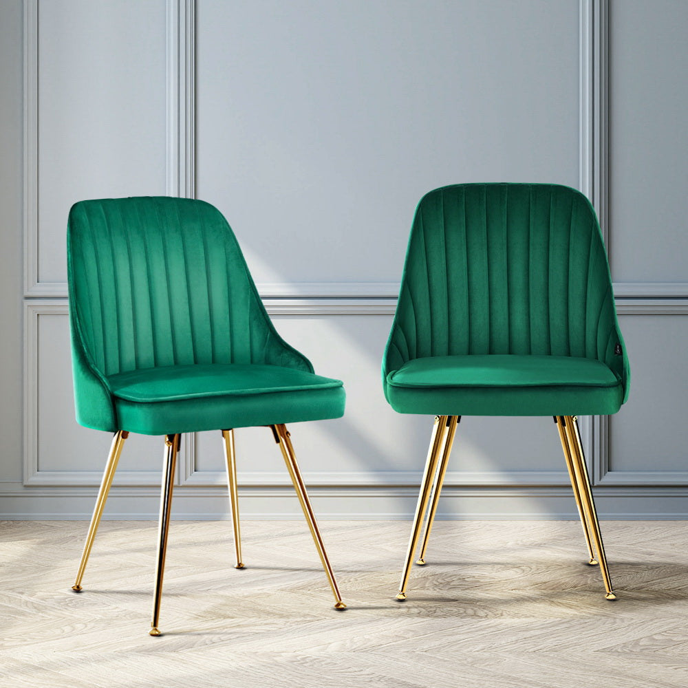 Dining Set: Artiss Dining Chairs Set of 2 Velvet Channel Tufted Green