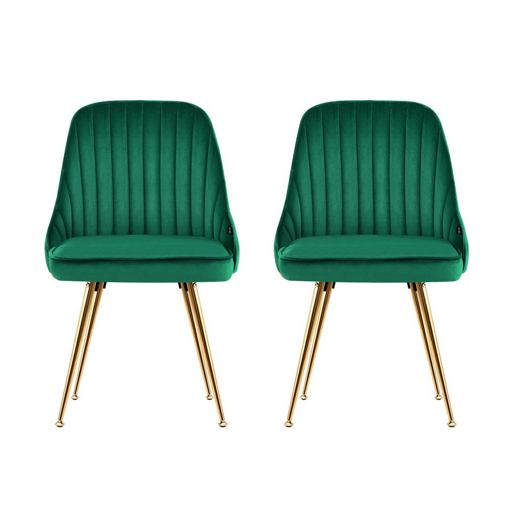 Dining Set: Artiss Dining Chairs Set of 2 Velvet Channel Tufted Green