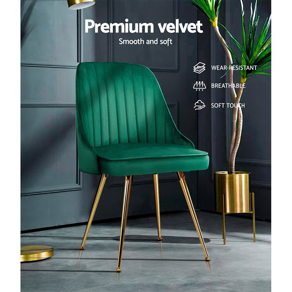 Dining Set: Artiss Dining Chairs Set of 2 Velvet Channel Tufted Green