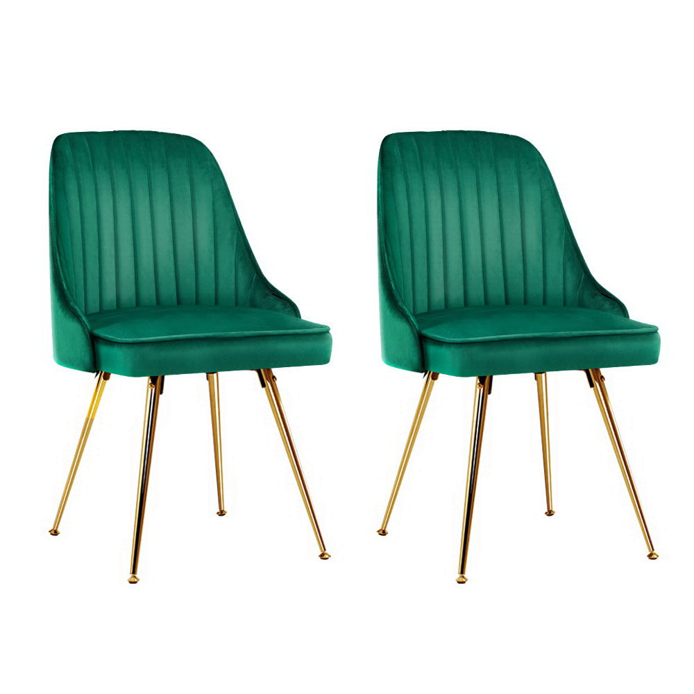 Dining Set: Artiss Dining Chairs Set of 2 Velvet Channel Tufted Green