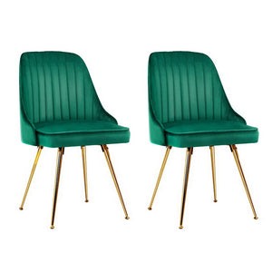 Artiss Dining Chairs Set of 2 Velvet Channel Tufted Green