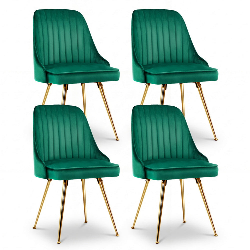 Kitchen & Dining Chairs: Artiss Dining Chairs Set of 4 Velvet Channel Tufted Green