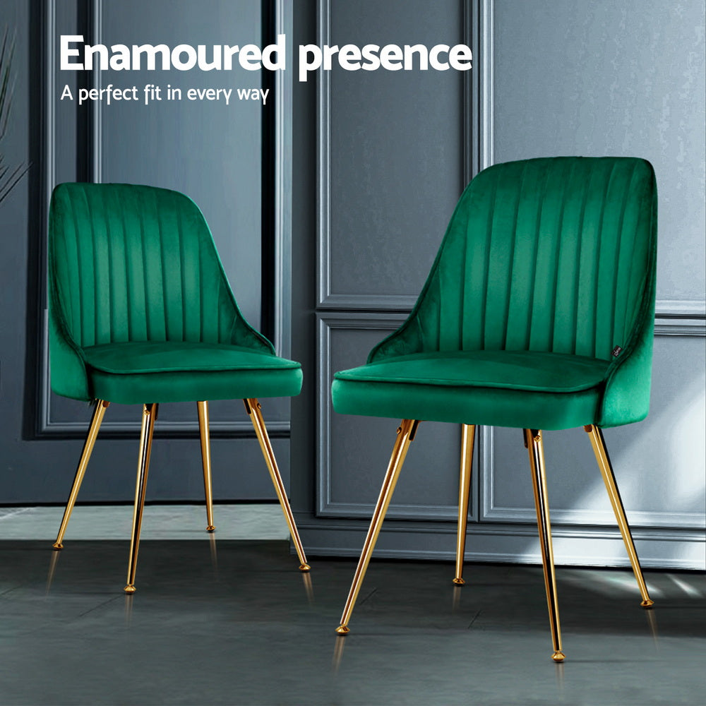 Kitchen & Dining Chairs: Artiss Dining Chairs Set of 4 Velvet Channel Tufted Green